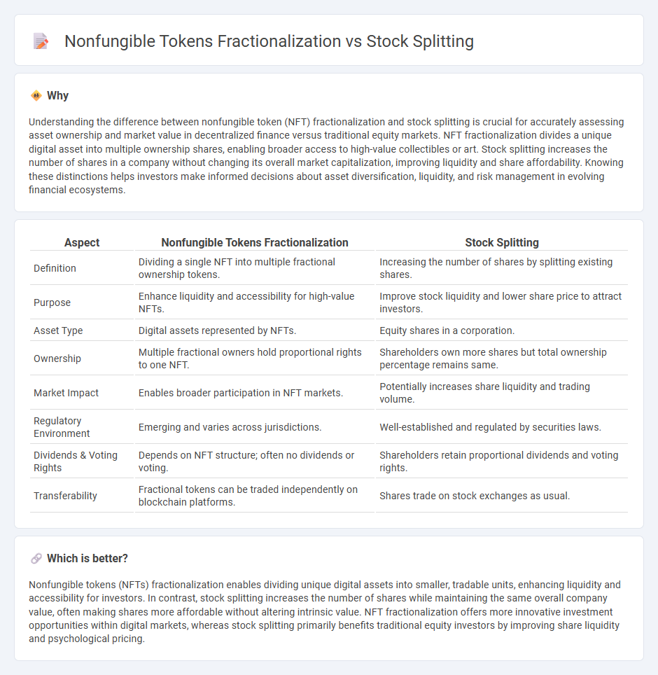 Nonfungible Tokens Fractionalization vs Stock Splitting in Finance