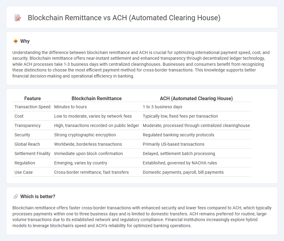 Blockchain Remittance vs Ach (Automated Clearing House) in Banking