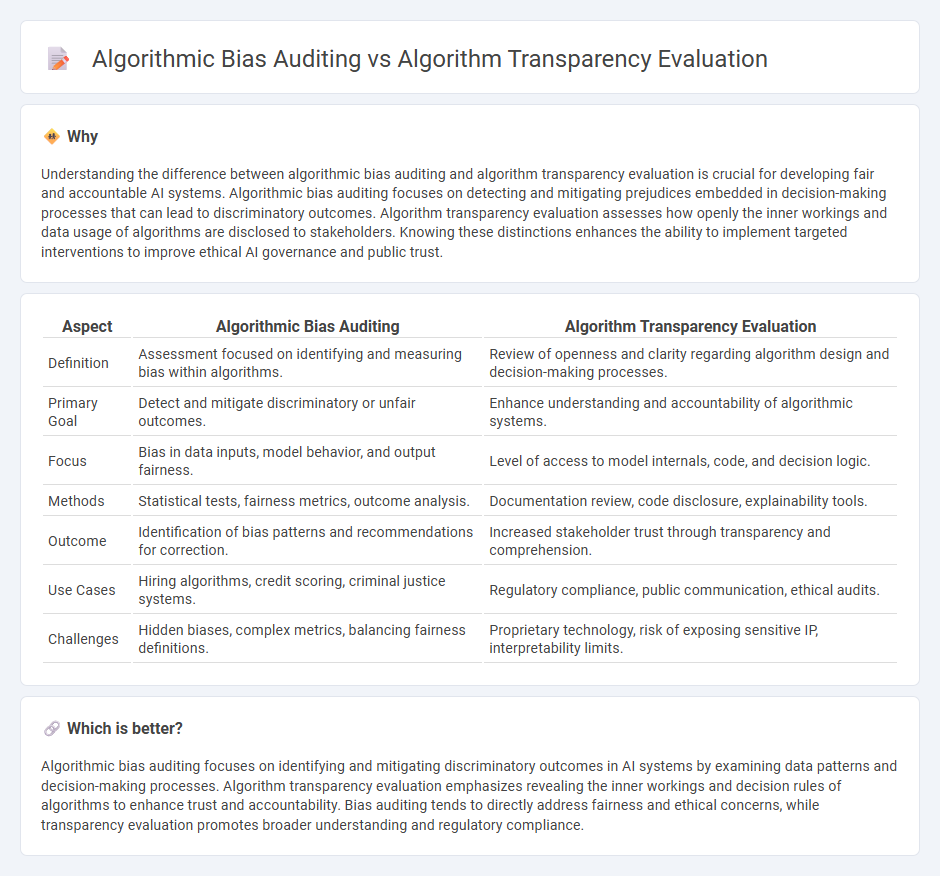 Algorithmic Bias Auditing vs Algorithm Transparency Evaluation in Technology