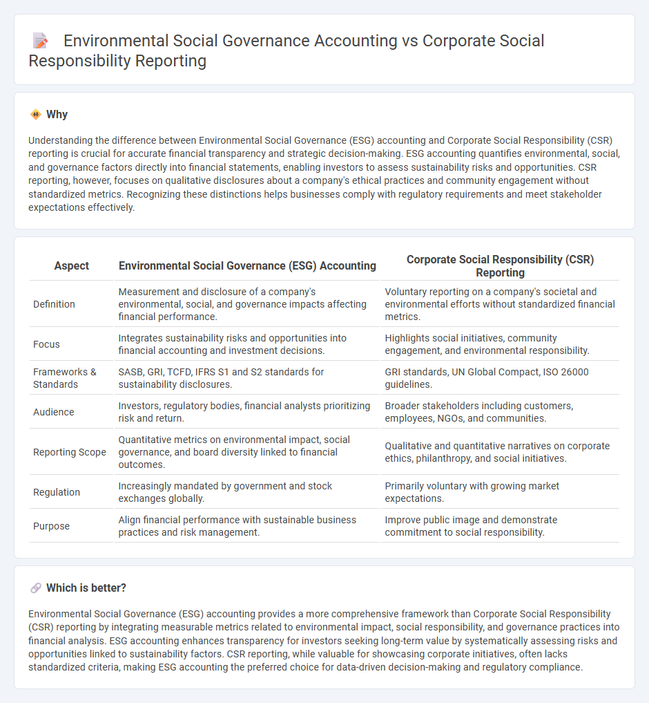 Environmental Social Governance Accounting vs Corporate Social Responsibility Reporting in Accounting