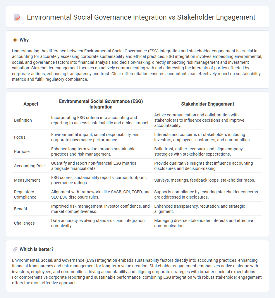 Environmental Social Governance Integration vs Stakeholder Engagement in Accounting