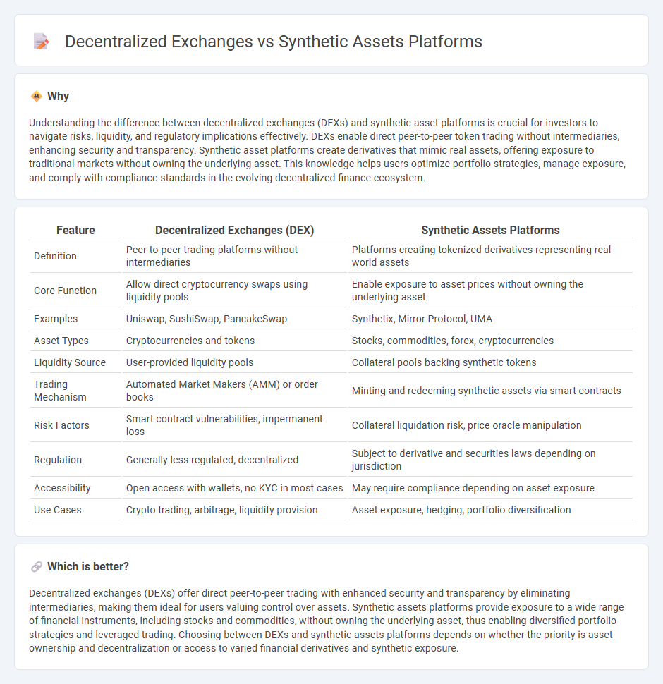 Decentralized Exchanges vs Synthetic Assets Platforms in Finance