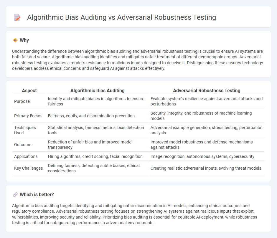 Algorithmic Bias Auditing vs Adversarial Robustness Testing in Technology