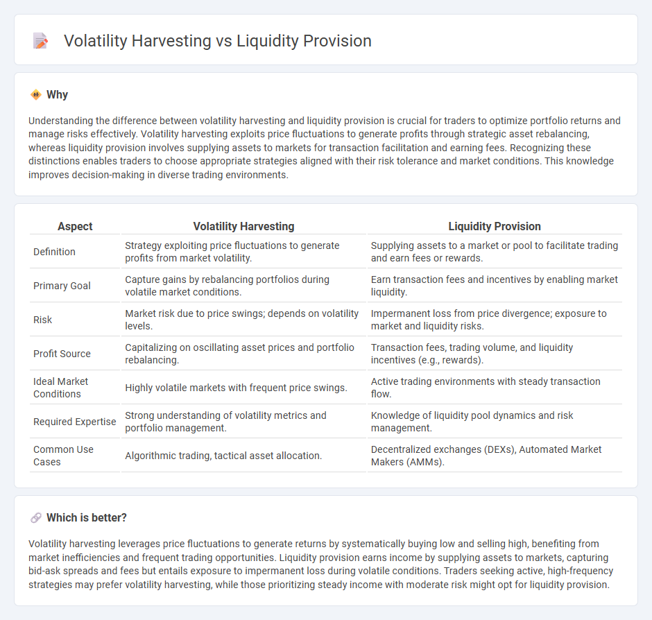 Volatility Harvesting vs Liquidity Provision in Trading