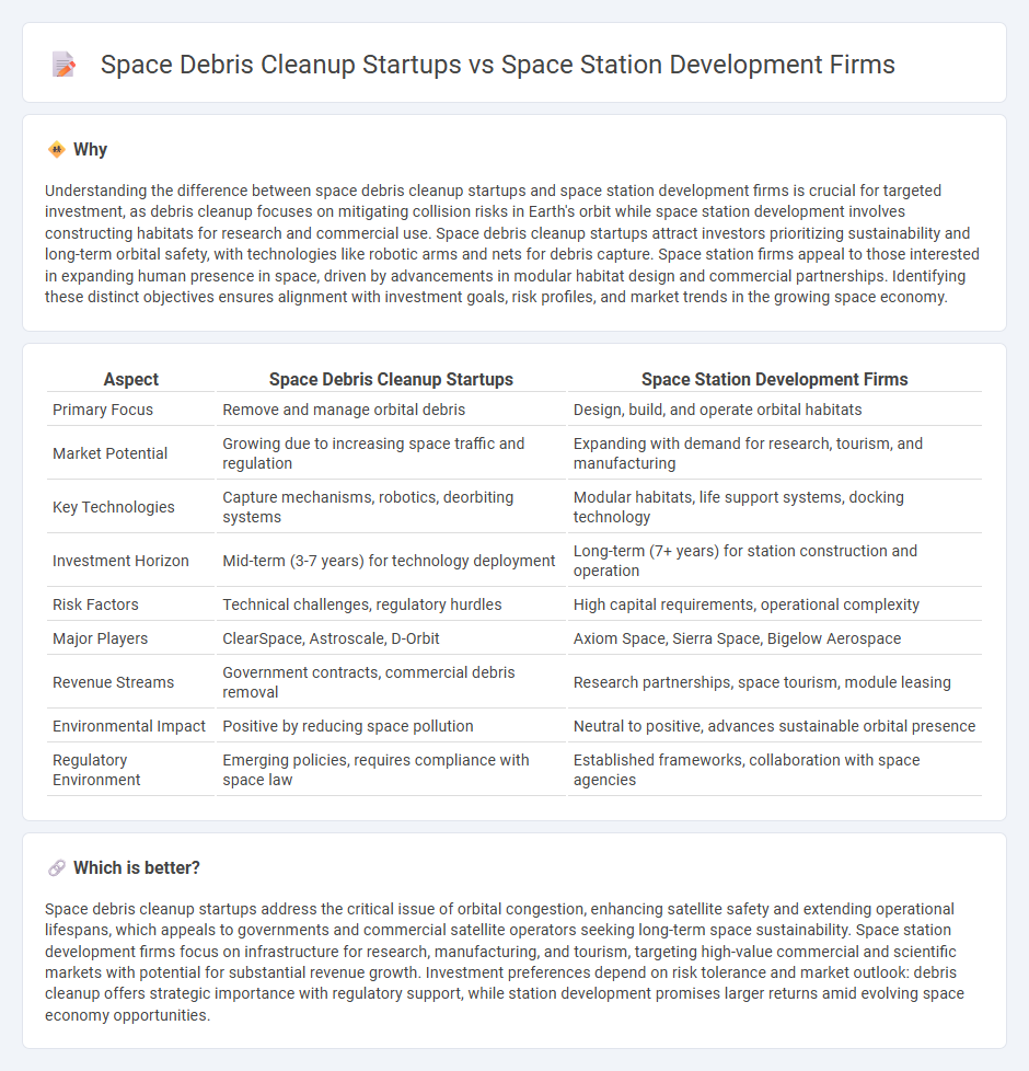 Space Debris Cleanup Startups vs Space Station Development Firms in Investment